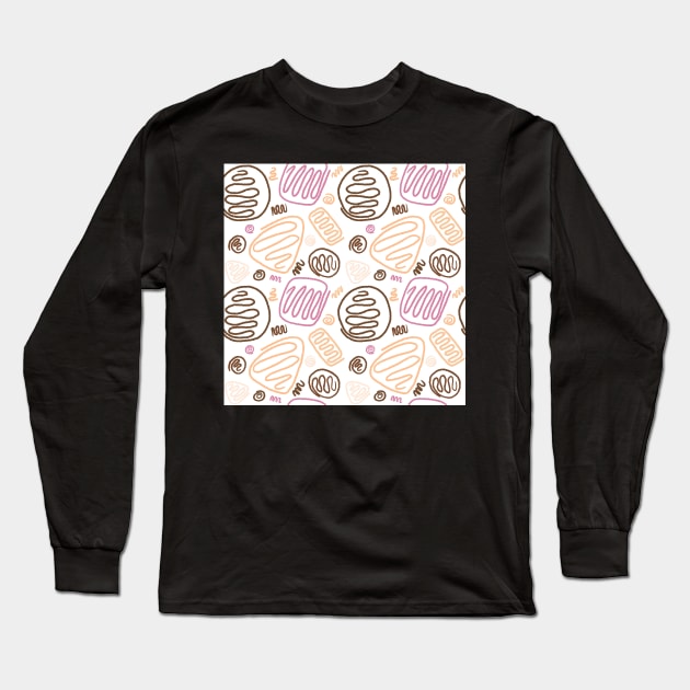 Pink Beige One Line Shapes Long Sleeve T-Shirt by OneLook